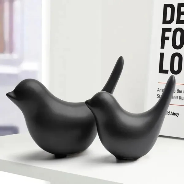 Black_Ceramic_Urban_Birds_Figurine_Set_of_2_|_Modern_Decorative_Showpieces_for_Home_&_Office