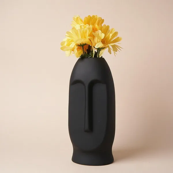 Matte_Black_&_Beige_Ceramic_Abstract_Face_Vase_Set_of_2_|_Modern_Decorative_Flower_Vases
