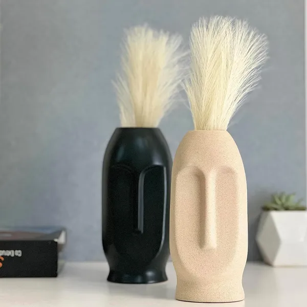 Matte_Black_&_Beige_Ceramic_Abstract_Face_Vase_Set_of_2_|_Modern_Decorative_Flower_Vases