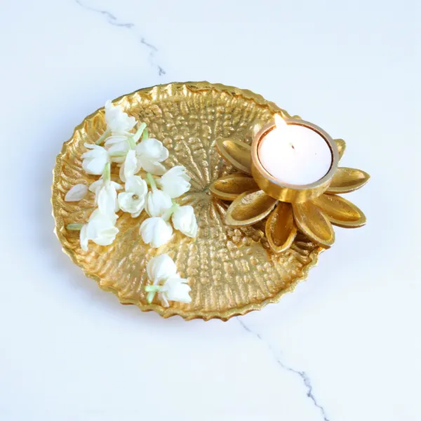 Metal_Lotus_Tray_with_Tea-Light_Holder_for_Home_Decor_|_Round_Thali_for_Temple,_Karvachauth,_Durga_Puja_&_Navratri_Pooja_&_Deepawali_Decoration_|_Gold,_Large_1_pc,_Dia:_15_cm.