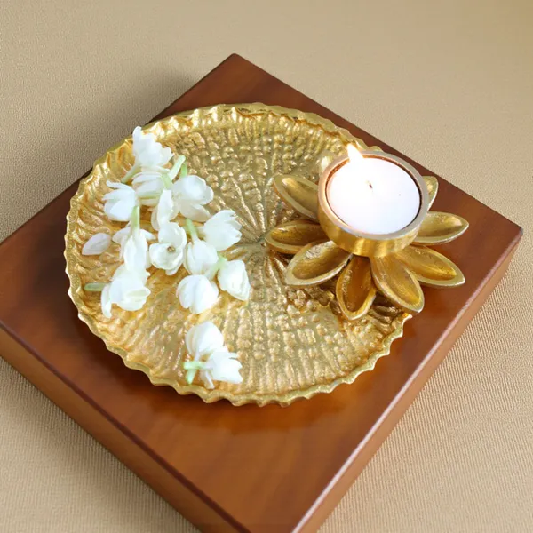Metal_Lotus_Tray_with_Tea-Light_Holder_for_Home_Decor_|_Round_Thali_for_Temple,_Karvachauth,_Durga_Puja_&_Navratri_Pooja_&_Deepawali_Decoration_|_Gold,_Large_1_pc,_Dia:_15_cm.