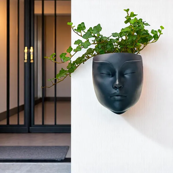 Black_Resin_Wall_Hanging_Lady_Face_Planter_|_Artistic_Decorative_Plant_Holder_for_Balcony_&_Garden
