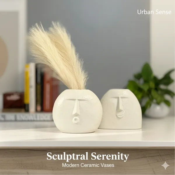 White_Ceramic_Smirking_Face_Vase_|_Modern_Decorative_Flower_Vase_for_Home_&_Office