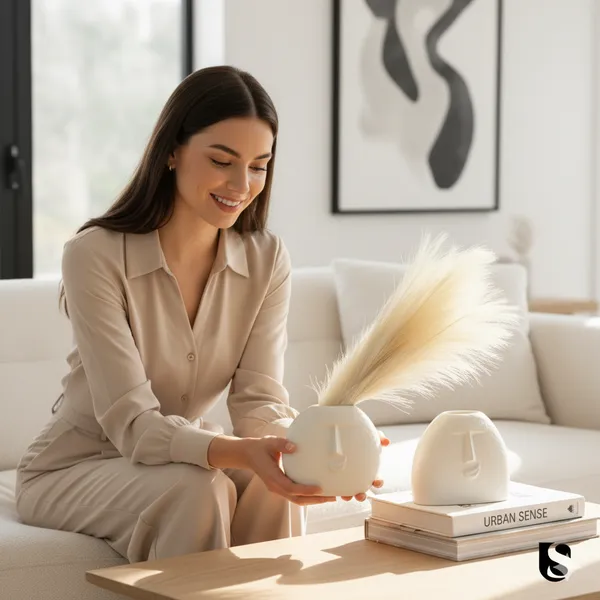 White_Ceramic_Smirking_Face_Vase_|_Modern_Decorative_Flower_Vase_for_Home_&_Office