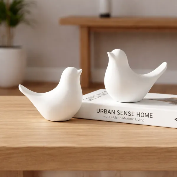 White_Ceramic_Birds_Urban_Tweets_Figurine_Set_of_2_|_Modern_Decorative_Showpieces