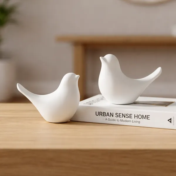 White_Ceramic_Birds_Urban_Tweets_Figurine_Set_of_2_|_Modern_Decorative_Showpieces