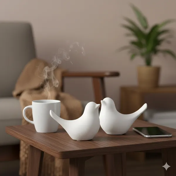 White_Ceramic_Birds_Urban_Tweets_Figurine_Set_of_2_|_Modern_Decorative_Showpieces