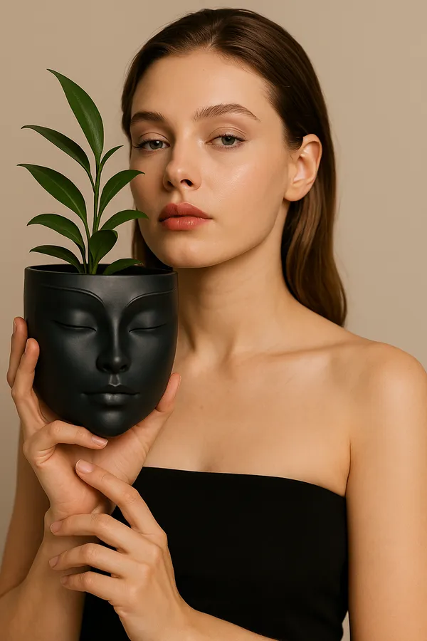 Sumukhi_|_Black_Ceramic_Lady_Face_Wall_Hanging_Planter_Vase_|_Decorative_Home_&_Balcony_Flower_Pot
