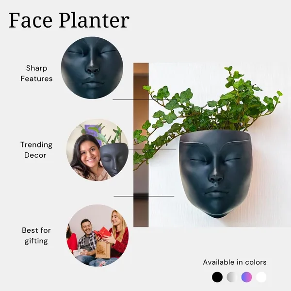 Sumukhi_|_Black_Ceramic_Lady_Face_Wall_Hanging_Planter_Vase_|_Decorative_Home_&_Balcony_Flower_Pot