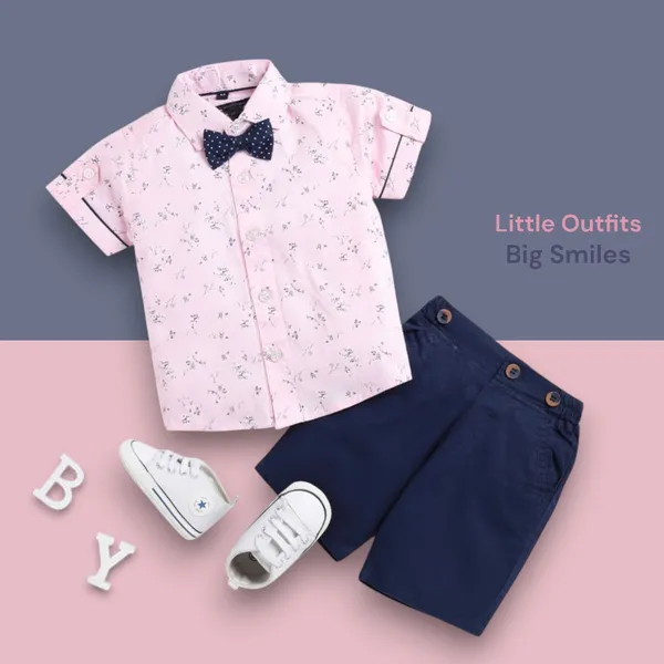 Pink_Cotton_Blend_Text_Print_Casual_Shirt_&_Shorts_For_Baby_Boys_&_Girls