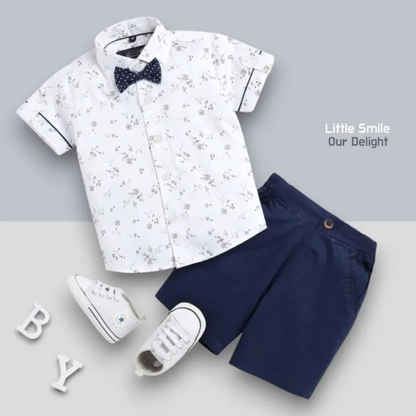 White_Cotton_Blend_Text_Print_Casual_Shirt_Shorts_For_Baby_Boys_&_Girls