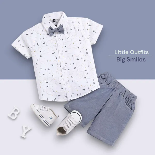 Viman_Cotton_Blend_Text_Print_Casual_Shirt_Shorts_For_Baby_Boys_&_Girls