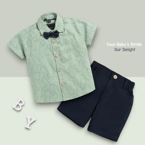 Green_Cotton_Blend_Text_Print_Casual_Shirt_&_Shorts_For_Baby_Boys_&_Girls