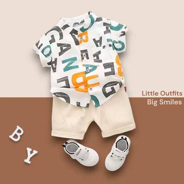 Yellow_Cotton_Blend_Text_Print_Casual_Shirt_Shorts_For_Baby_Boys_&_Girls