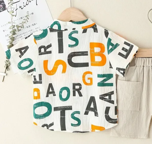 Yellow_Cotton_Blend_Text_Print_Casual_Shirt_Shorts_For_Baby_Boys_&_Girls