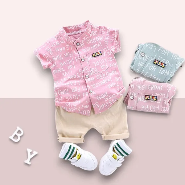 Pink_Cotton_Blend_Text_Print_Casual_Shirt_Shorts_For_Baby_Boys_&_Girls