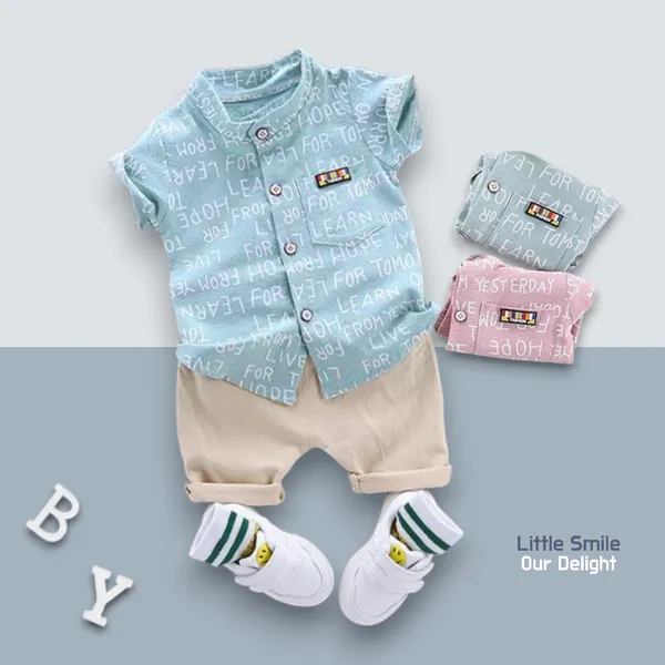 Sky_Cotton_Blend_Text_Print_Casual_Shirt_&_Shorts_For_Baby_Boys_&_Girls