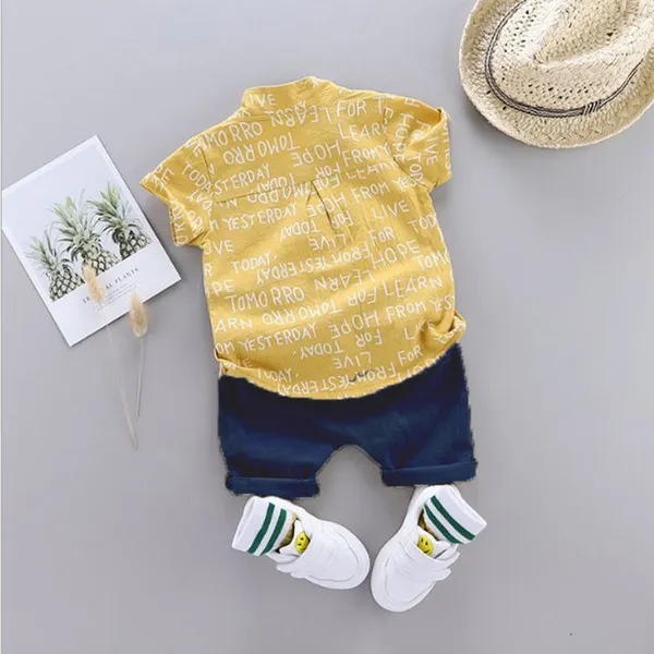 Yellow-Blue_Cotton_Blend_Text_Print_Casual_Shirt_Shorts_For_Baby_Boys_&_Girls