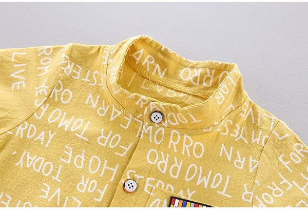 Yellow_Cotton_Blend_Text_Print_Casual_Shirt_Shorts_For_Baby_Boys_&_Girls
