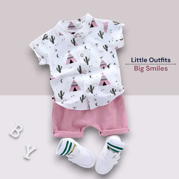 Pink_Cotton_Blend_Text_Print_Casual_Shirt_Shorts_For_Baby_Boys_&_Girls