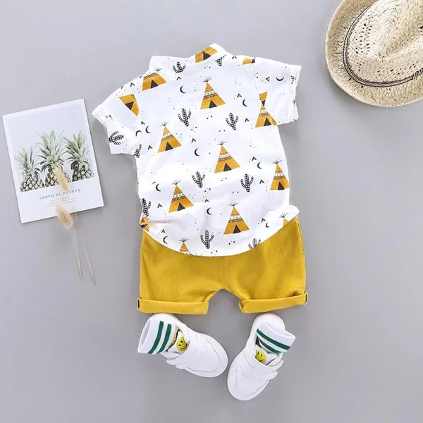 Yellow_Cotton_Blend_Text_Print_Casual_Shirt_Shorts_For_Baby_Boys_&_Girls