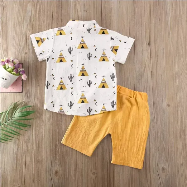 Yellow_Cotton_Blend_Text_Print_Casual_Shirt_Shorts_For_Baby_Boys_&_Girls