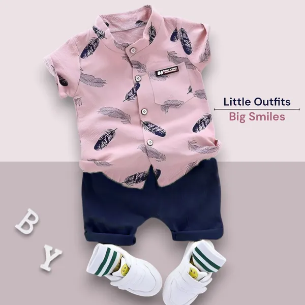 Pink-Blue_Cotton_Blend_Text_Print_Casual_Shirt_&_Shorts_For_Baby_Boys_&_Girls