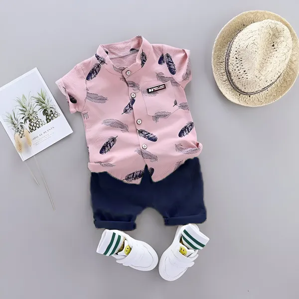 Pink-Blue_Cotton_Blend_Text_Print_Casual_Shirt_&_Shorts_For_Baby_Boys_&_Girls