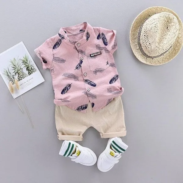 Pink-Chiku_Cotton_Blend_Text_Print_Casual_Shirt_Shorts_For_Baby_Boys_&_Girls