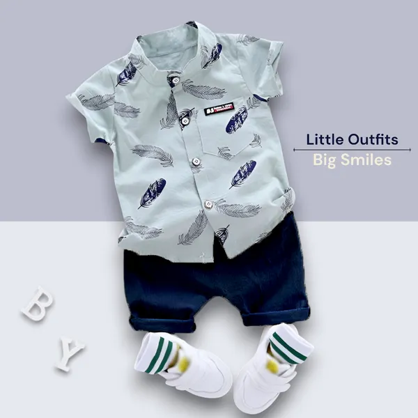 Sky_Blue_Cotton_Blend_Text_Print_Casual_Shirt_Shorts_For_Baby_Boys_&_Girls