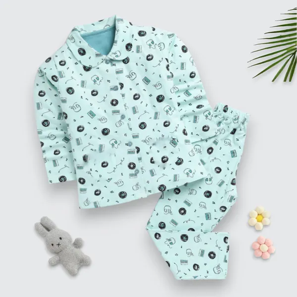 Green_Nylon_Striped_Printed_Top_&_Pyjama_Set_For_Baby_Girls