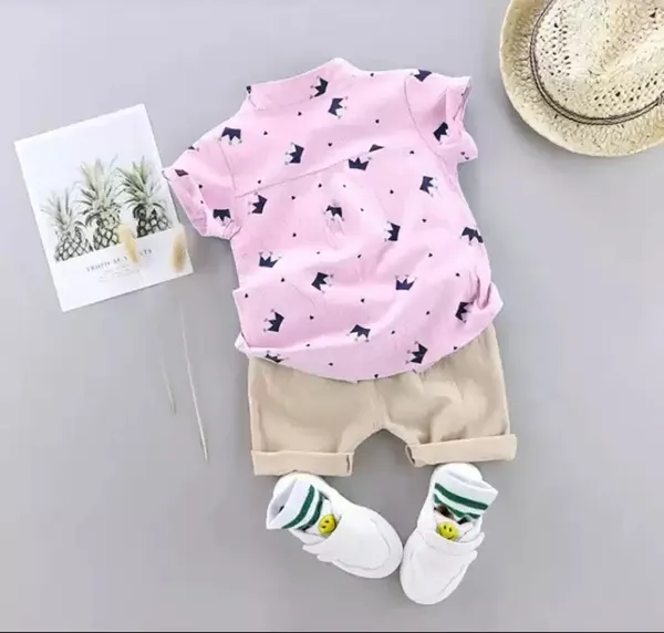 Pink_Cotton_Blend_Text_Print_Casual_Shirt_Shorts_For_Baby_Boys_&_Girls