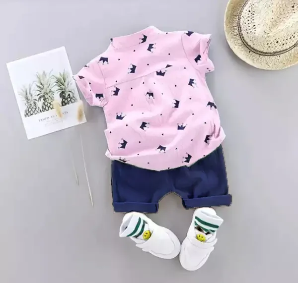 Pink-Blue_Cotton_Blend_Text_Print_Casual_Shirt_&_Shorts_For_Baby_Boys_&_Girls
