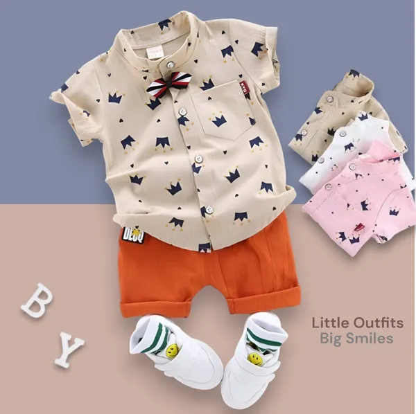 Chiku-Fanta_Cotton_Blend_Text_Print_Casual_Shirt_&_Shorts_For_Baby_Boys_&_Girls
