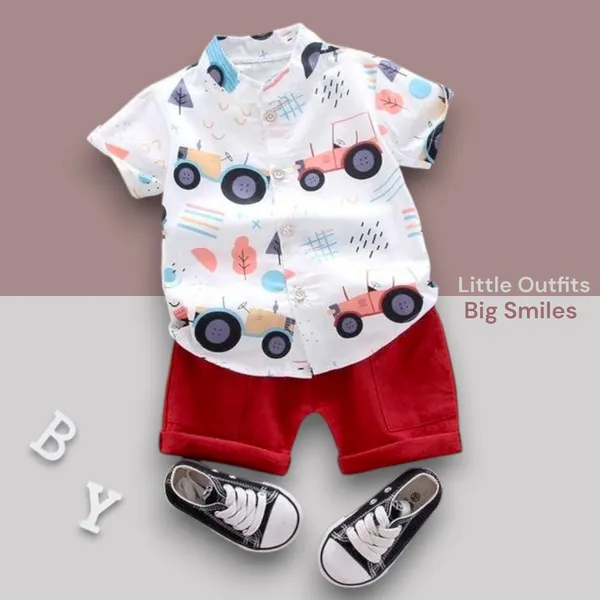Tractor_White_Cotton_Blend_Text_Print_Casual_Shirt_Shorts_For_Baby_Boys_&_Girls
