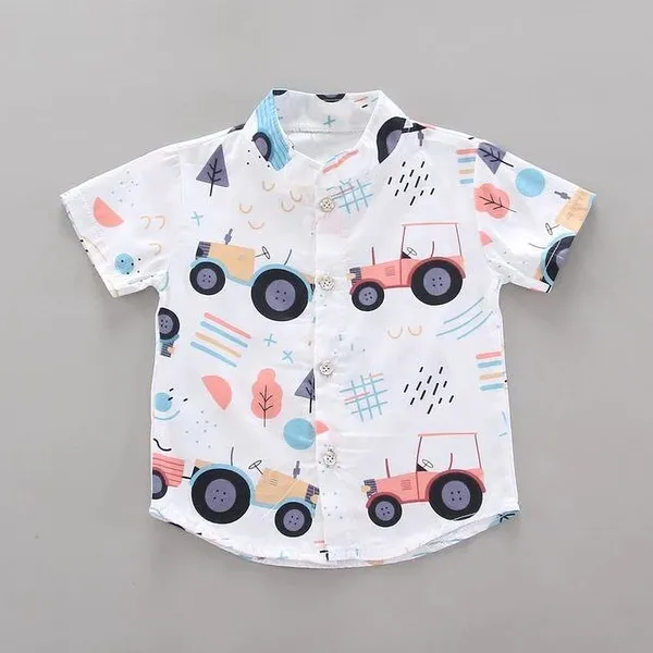 Tractor_White_Cotton_Blend_Text_Print_Casual_Shirt_Shorts_For_Baby_Boys_&_Girls