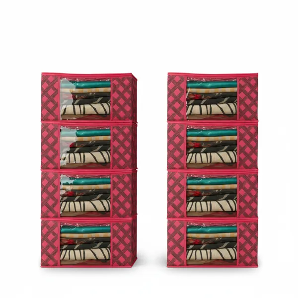 Red_Space_Saving_Storage_Box_For_Clothes_&_Home_Linen_Organizer_(Pack_Of_10)