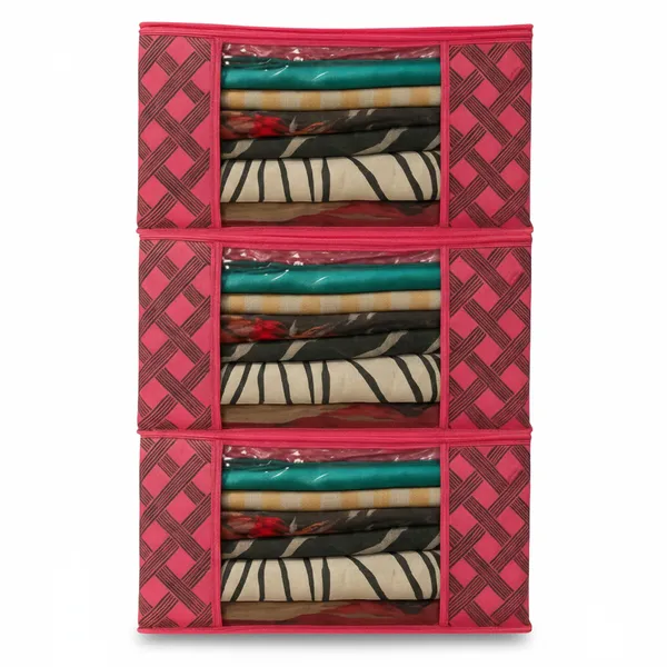 Red_Space_Saving_Storage_Box_For_Clothes_&_Home_Linen_Organizer_(Pack_Of_3)