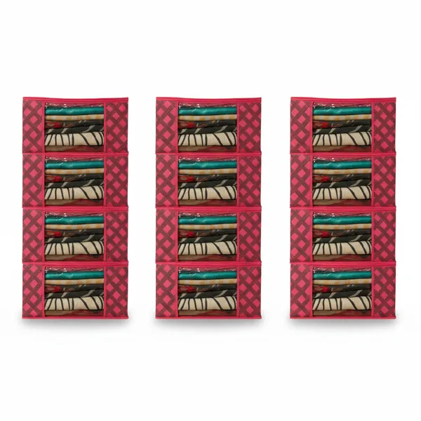 Pack_Of_12_Red_Space_Saving_Storage_Box_For_Clothes_&_Home_Linen_Organizer