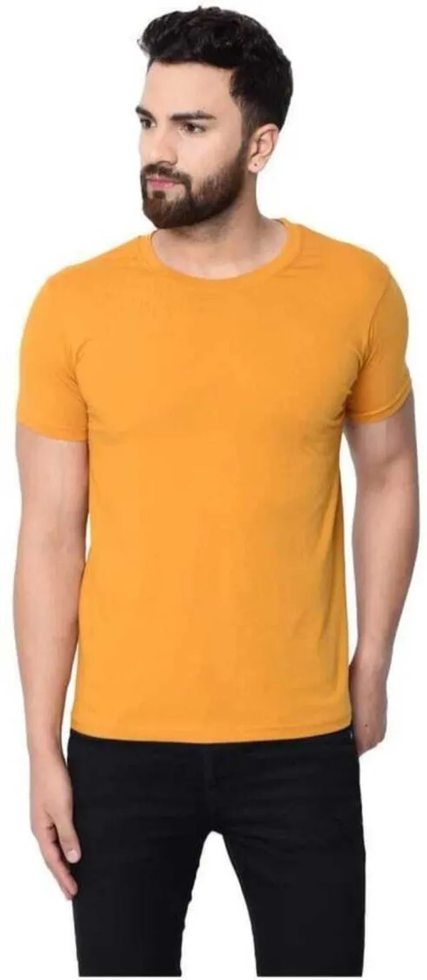 Yellow_Cotton_Blend_Half_Sleeve_Solid_Round_Neck_Regular_T-Shirt_For_Men