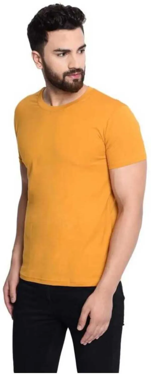 Yellow_Cotton_Blend_Half_Sleeve_Solid_Round_Neck_Regular_T-Shirt_For_Men