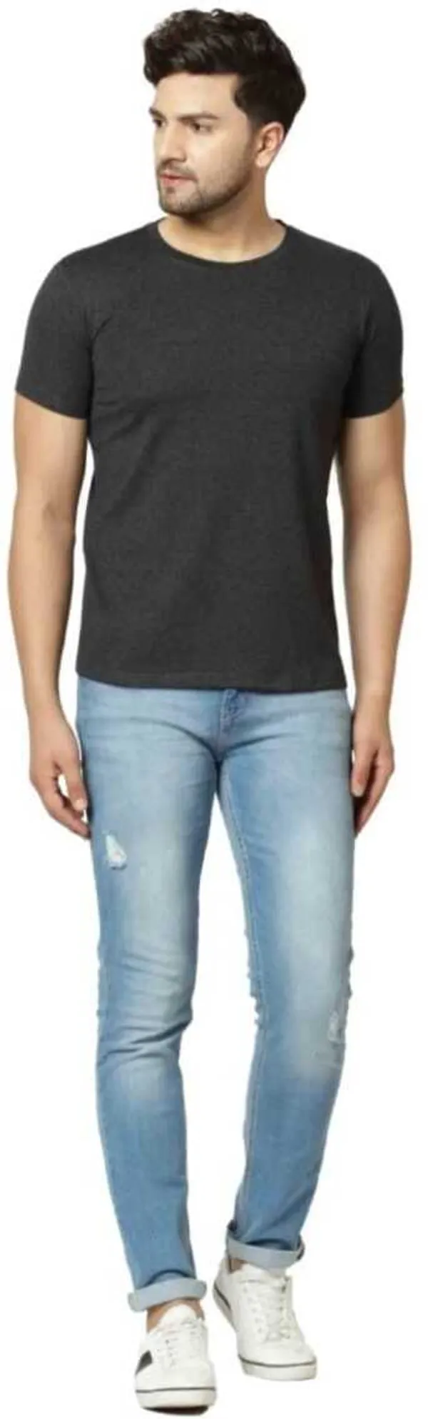 Black_Cotton_Blend_Half_Sleeve_Solid_Round_Neck_Regular_T-Shirt_For_Men