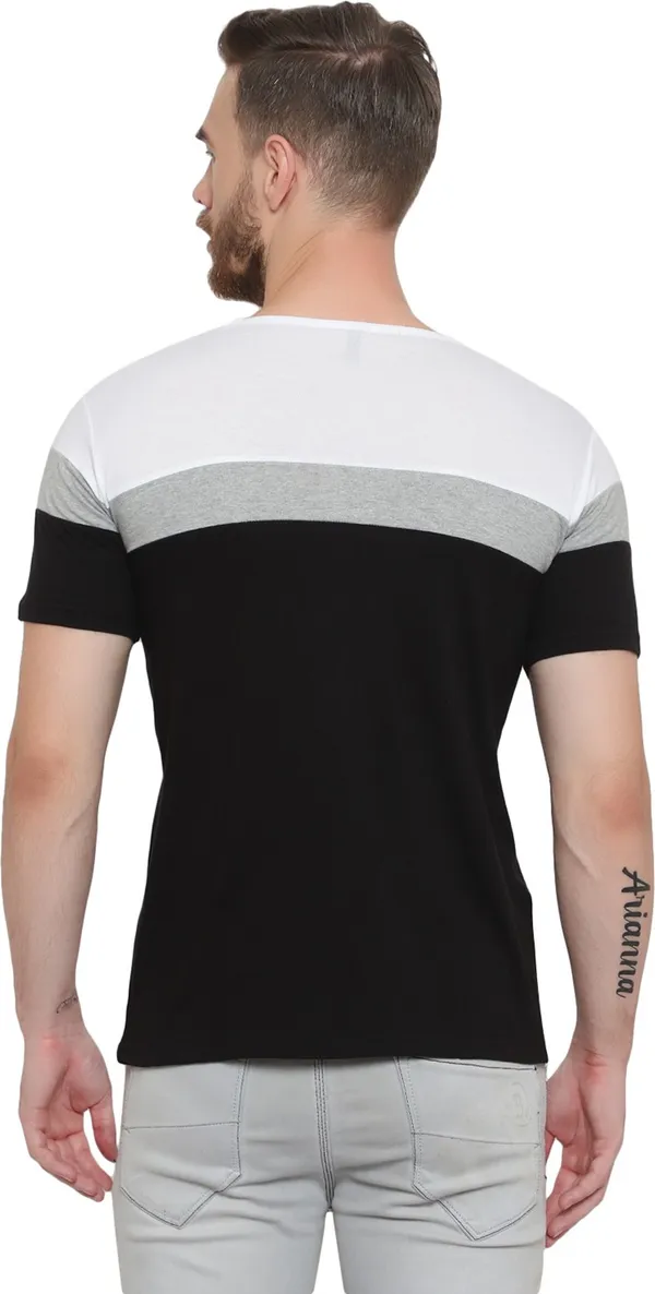 Pure_Cotton_Short_Sleeve_Colorblock_Round_Neck_Regular_T-Shirt_For_Men