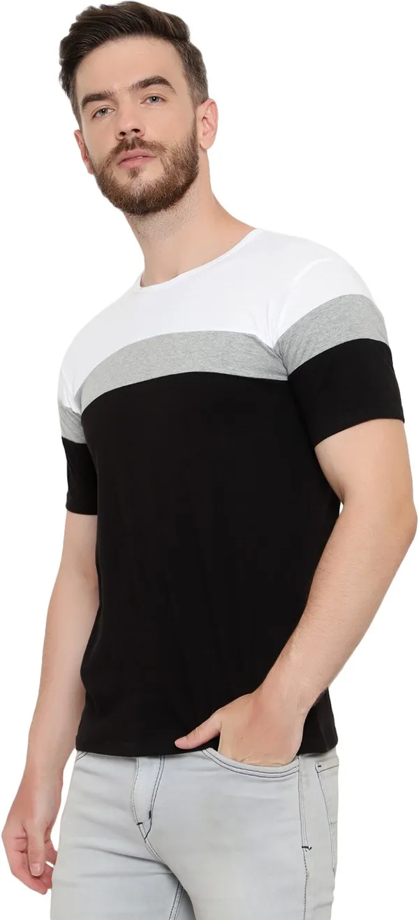 Pure_Cotton_Short_Sleeve_Colorblock_Round_Neck_Regular_T-Shirt_For_Men