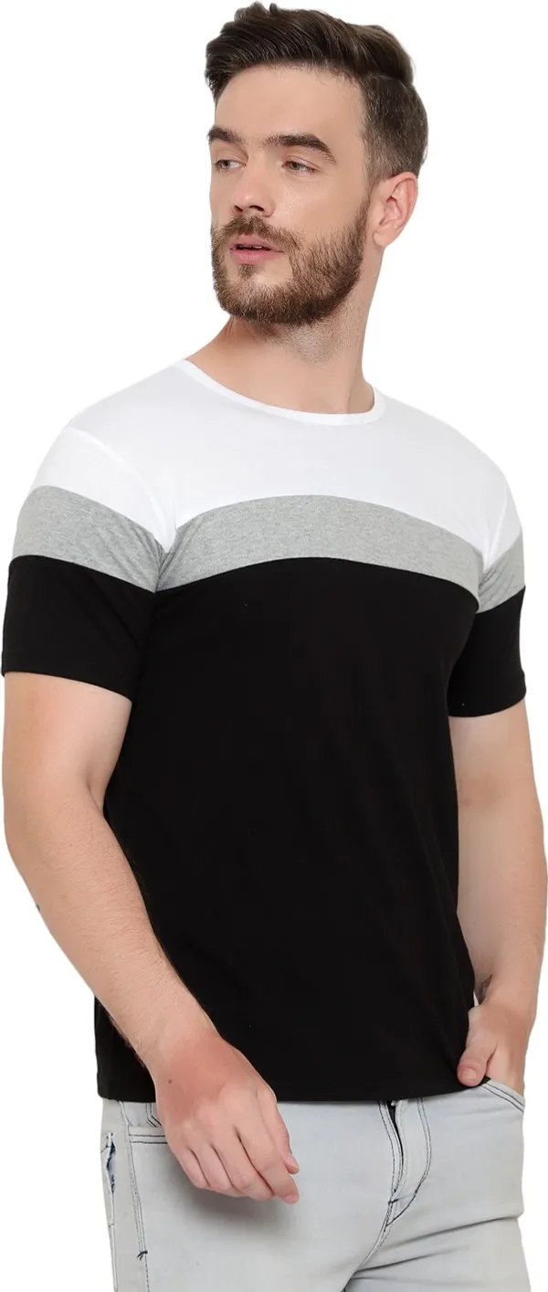 Pure_Cotton_Short_Sleeve_Colorblock_Round_Neck_Regular_T-Shirt_For_Men