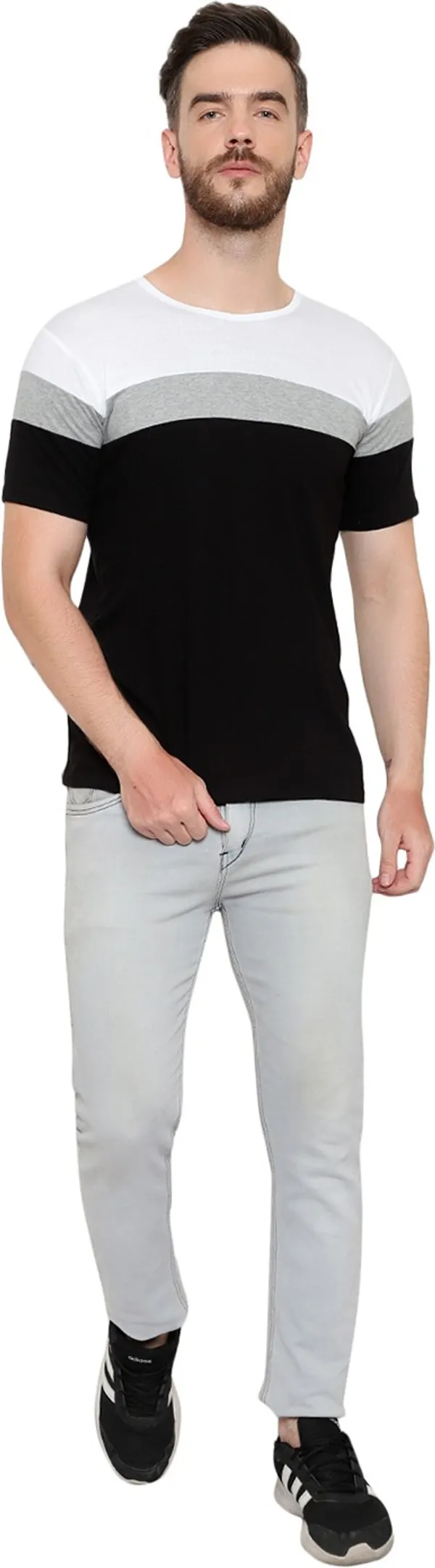 Pure_Cotton_Short_Sleeve_Colorblock_Round_Neck_Regular_T-Shirt_For_Men