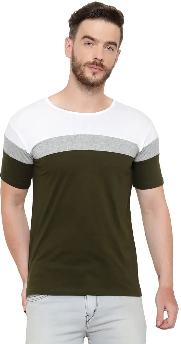 Pure_Cotton_Short_Sleeve_Colorblock_Round_Neck_Regular_T-Shirt_For_Men