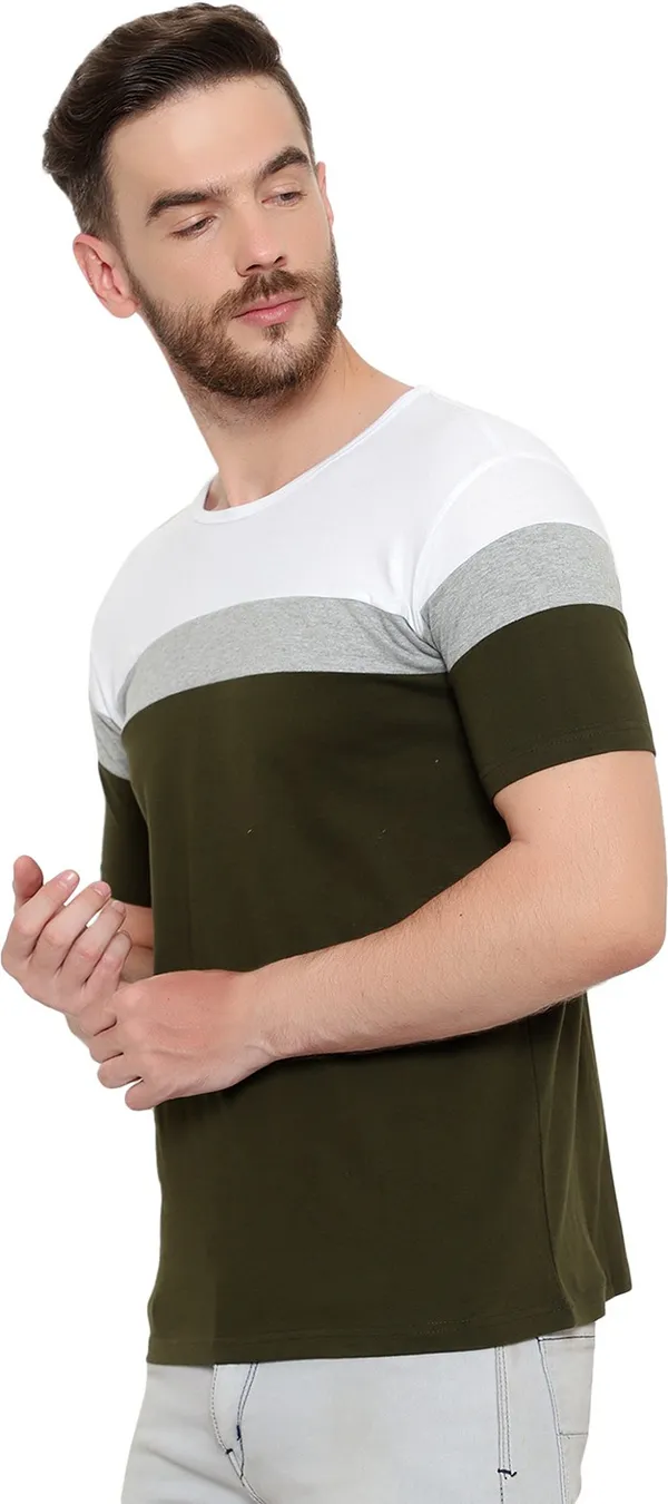 Pure_Cotton_Short_Sleeve_Colorblock_Round_Neck_Regular_T-Shirt_For_Men