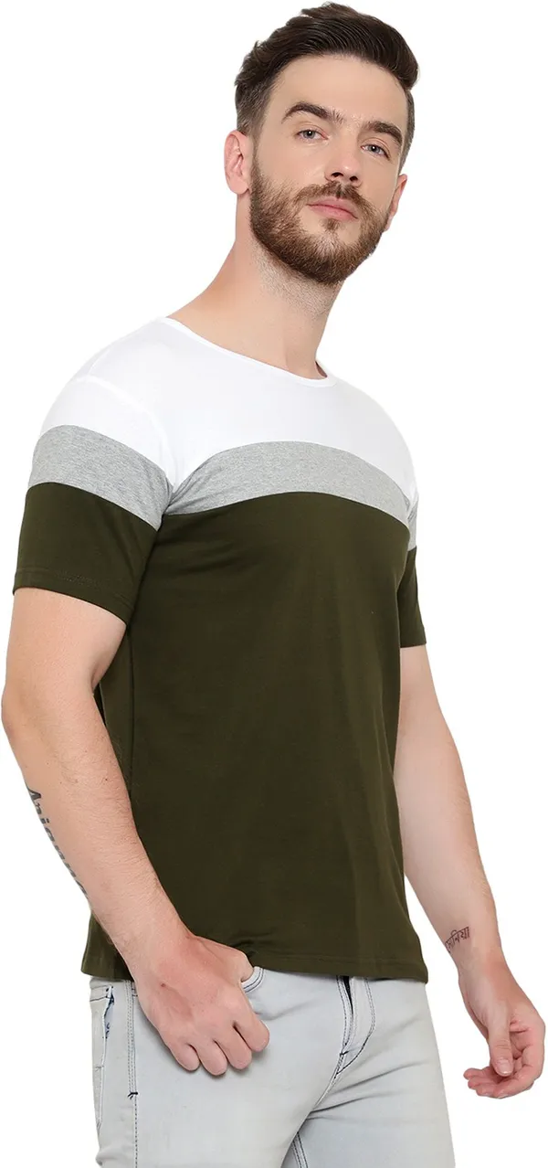 Pure_Cotton_Short_Sleeve_Colorblock_Round_Neck_Regular_T-Shirt_For_Men