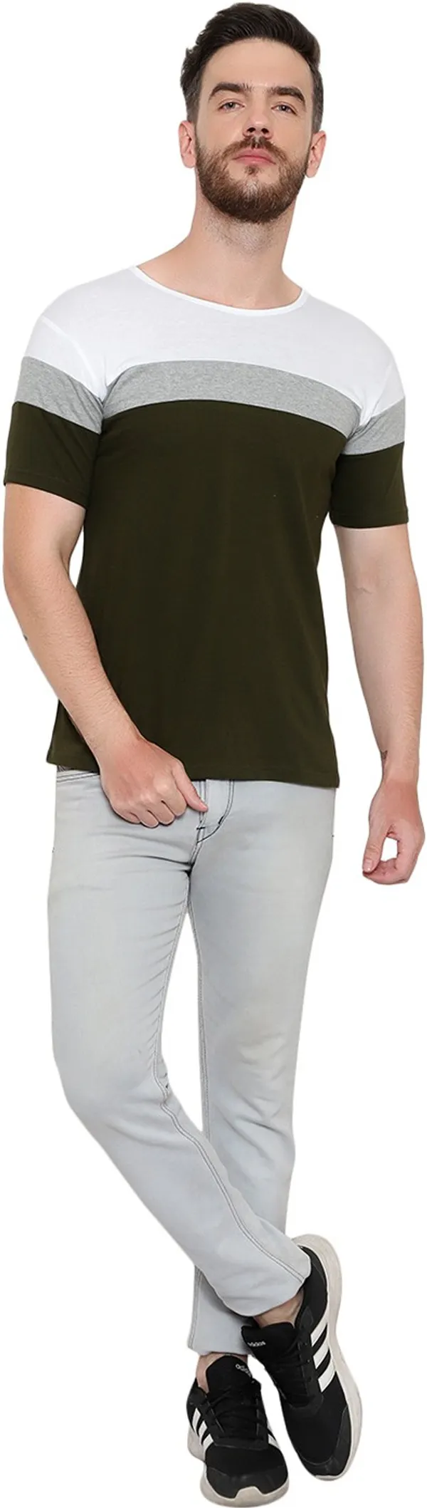 Pure_Cotton_Short_Sleeve_Colorblock_Round_Neck_Regular_T-Shirt_For_Men